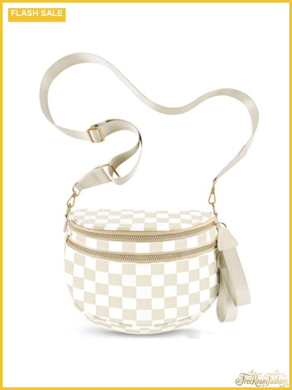Oversized Checkered Nylon Crossbody Bag Wide Strap 4-Way Wear